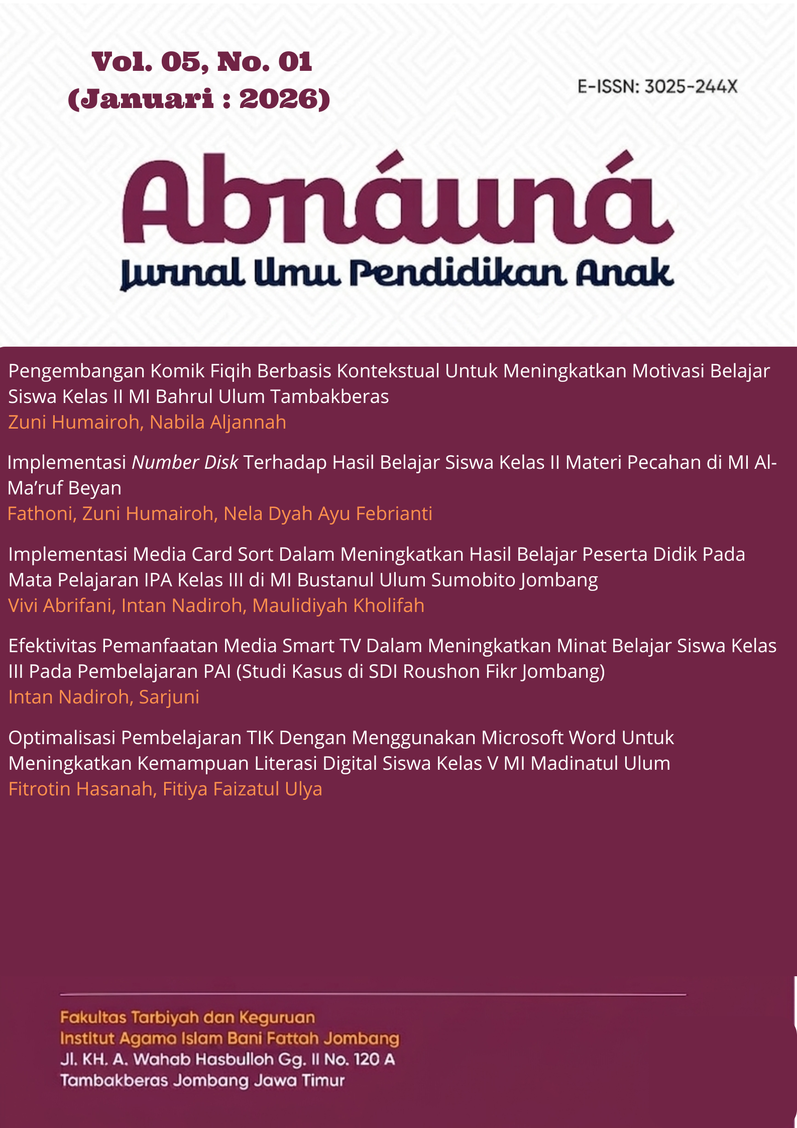 					View Vol. 5 No. 01 (2026): Januari
				